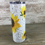 Rustic Crackle Sunflower 20 oz Skinny Tumbler with Lid and Straw