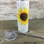 Rustic Crackle Sunflower 20 oz Skinny Tumbler with Lid and Straw
