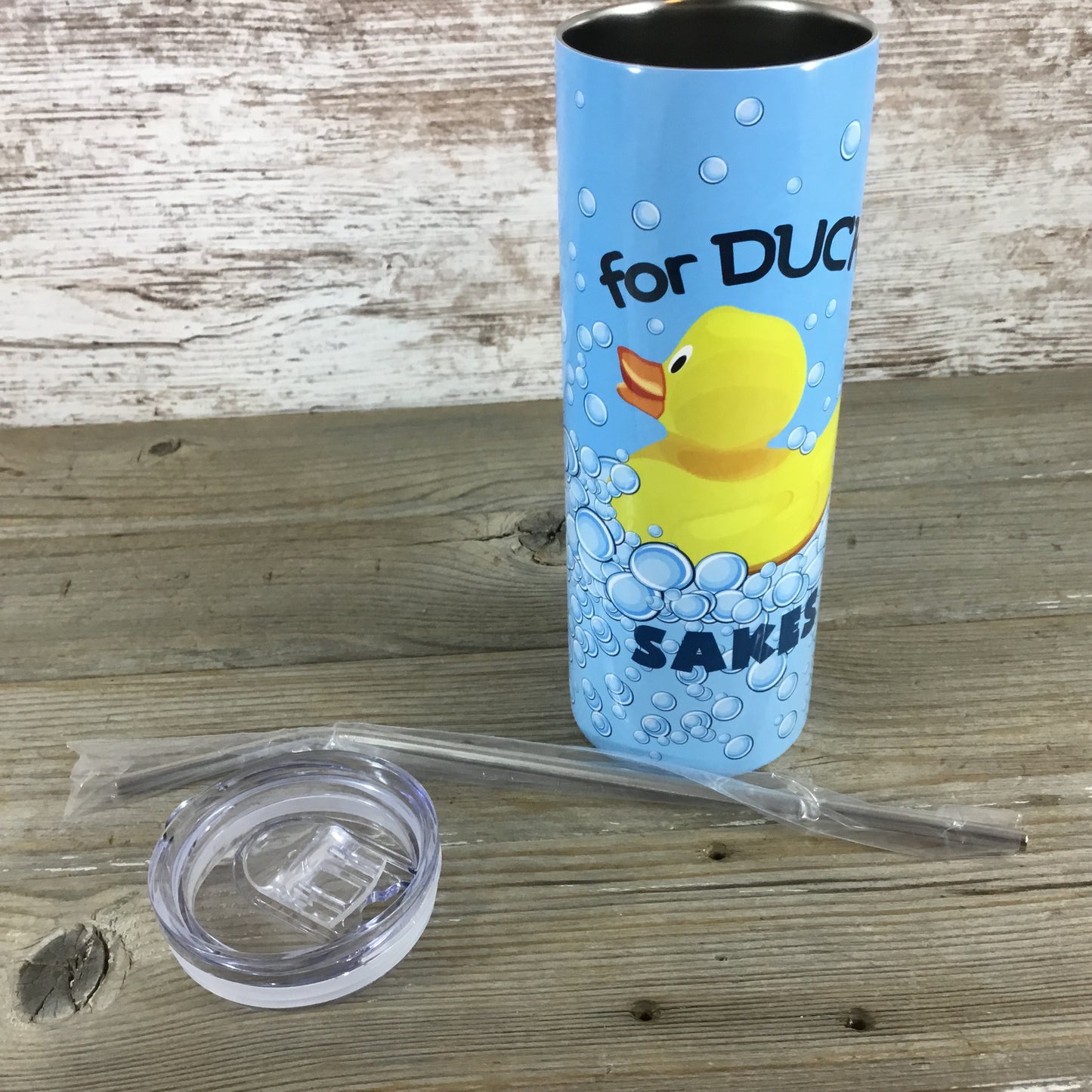 For Duck's Sake - Funny Auto Correct 20 oz Skinny Tumbler with Lid and Straw