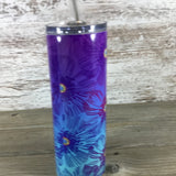 Blue Purple Ombre Flower 20 oz Skinny Tumbler with Lid and Straw