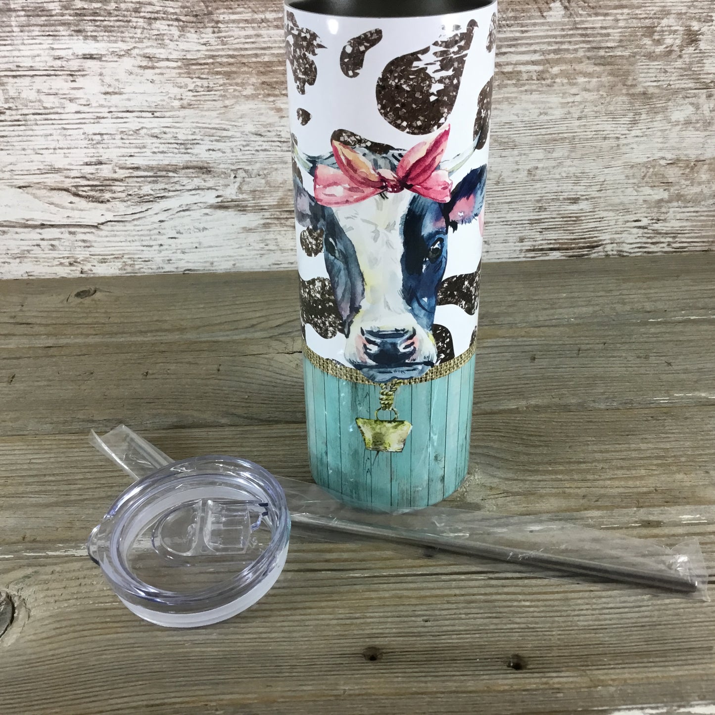 Farm Friends Cow, Pig and Ostrich 20 oz Skinny Tumbler with Straw & Lid