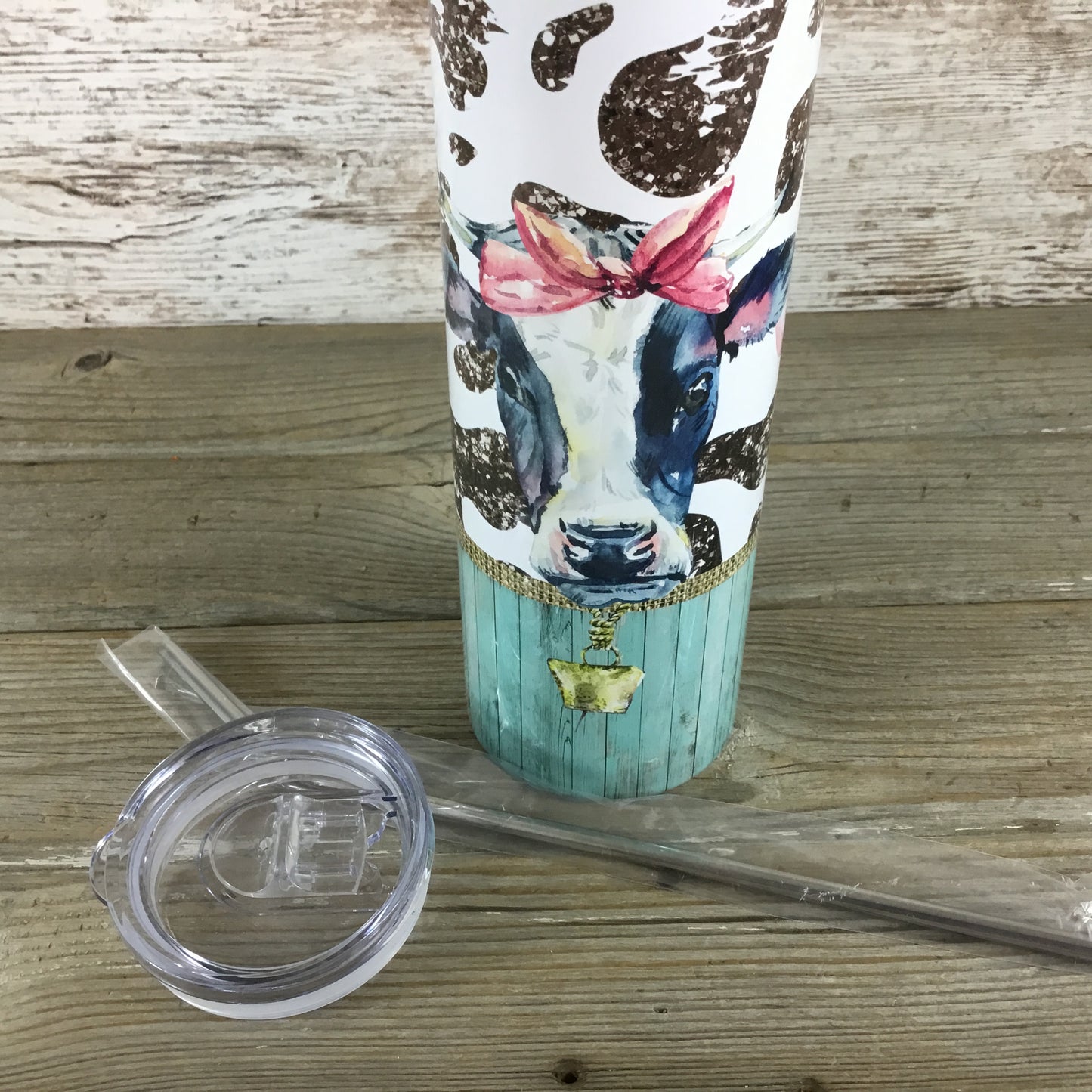 Farm Friends Cow, Pig and Ostrich 20 oz Skinny Tumbler with Straw & Lid