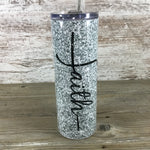 Faith Sunflower Glitter 20 oz Skinny Tumbler with Lid and Straw