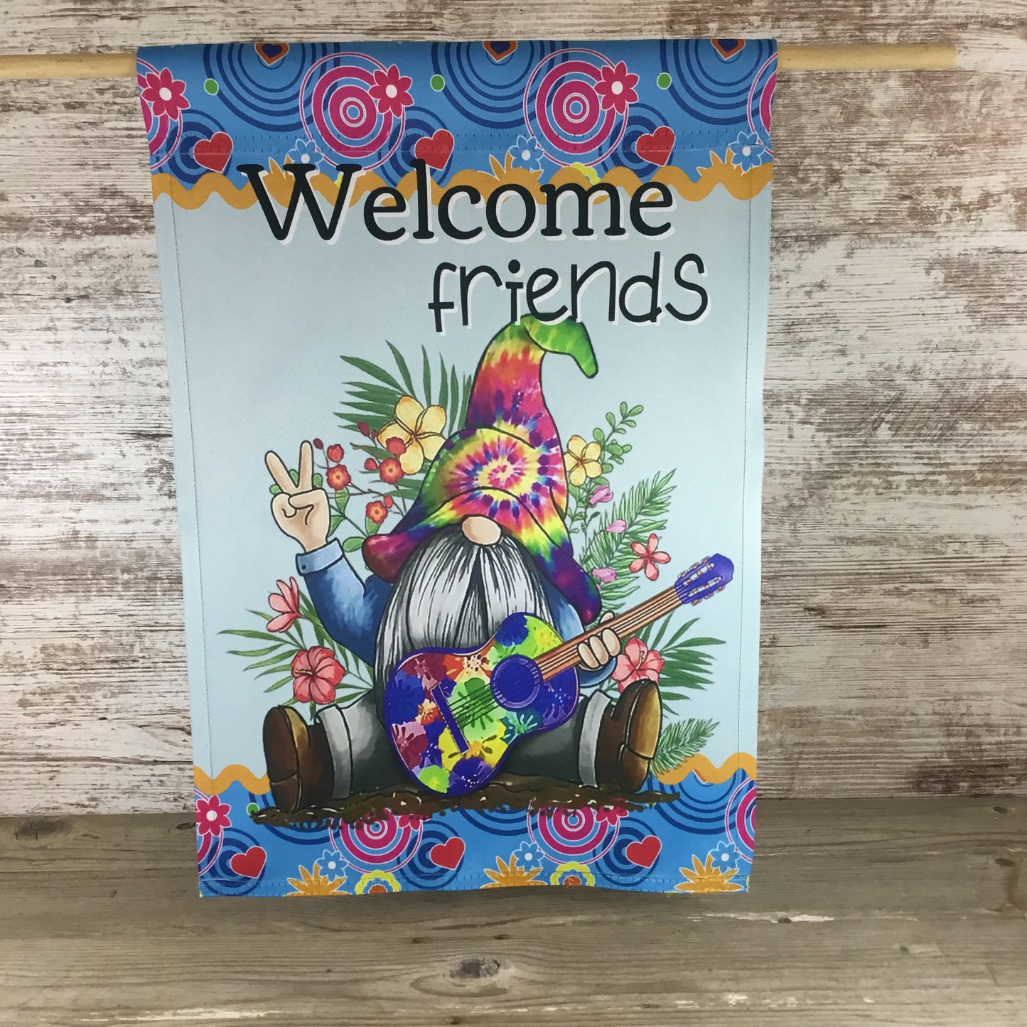 Welcome Hippie Gnome Garden Flag