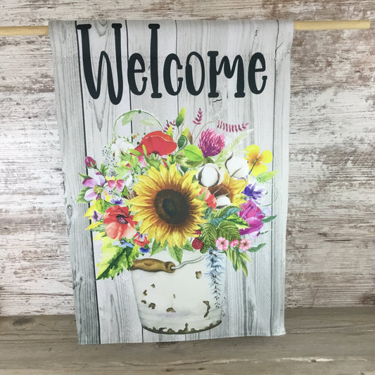 Welcome Rustic Flowers Garden Flag