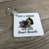 Just a Woman Who Loves Basset Hounds Key Chain