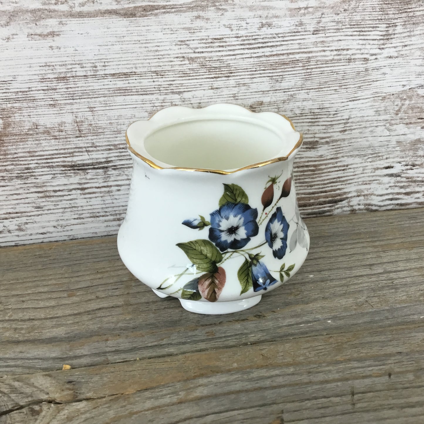 Vintage Royal Dover Bone China Footed Cup / Sugar Dish Blue Flowers England