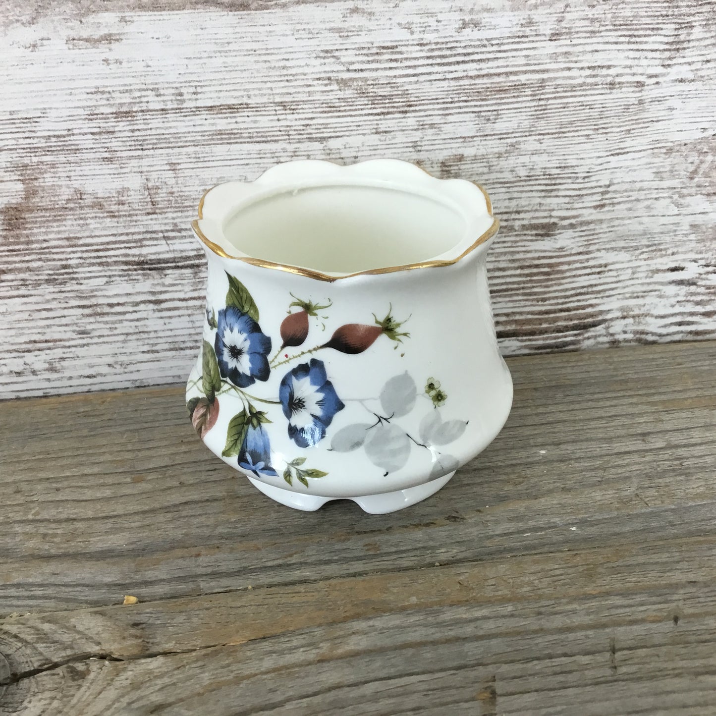 Vintage Royal Dover Bone China Footed Cup / Sugar Dish Blue Flowers England