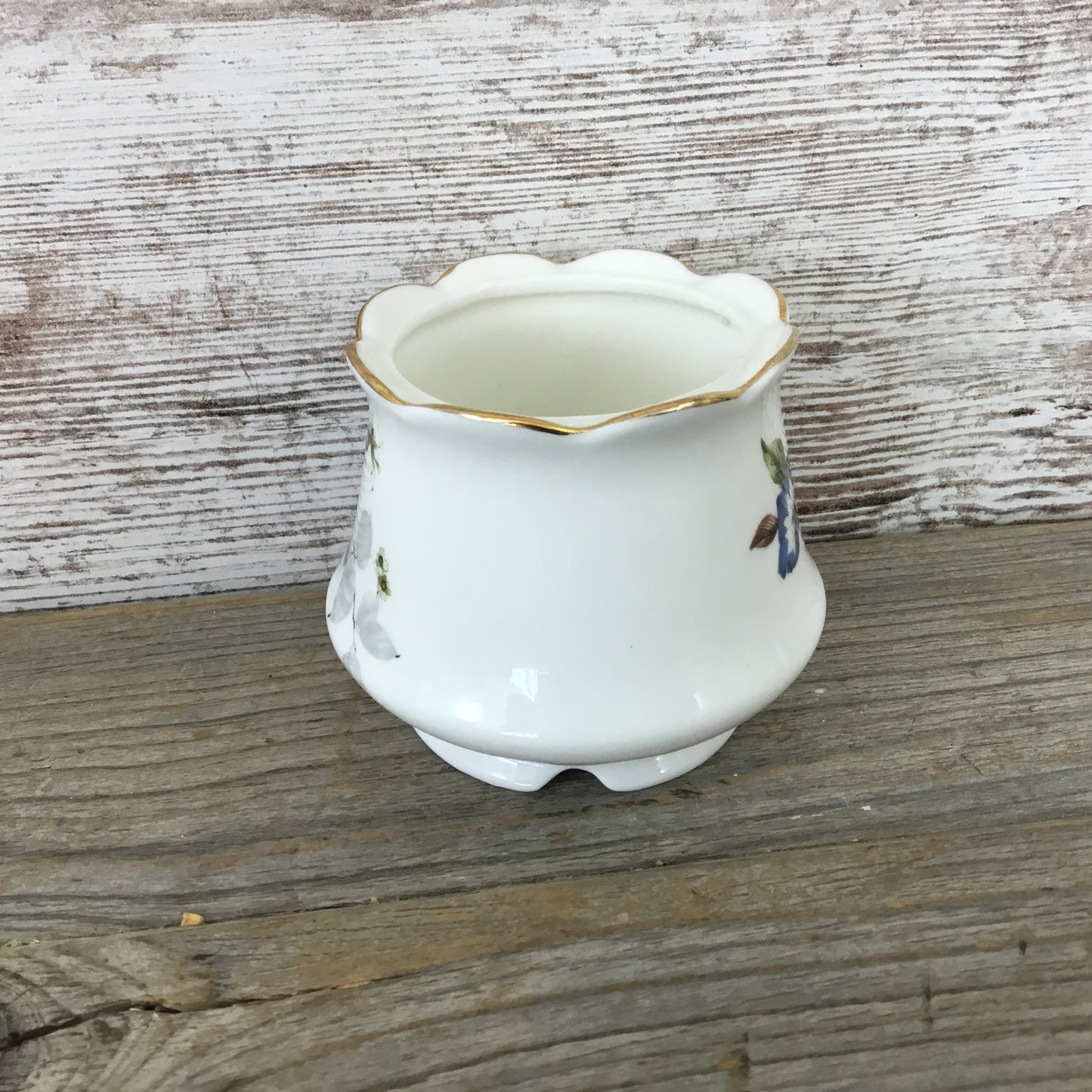 Vintage Royal Dover Bone China Footed Cup / Sugar Dish Blue Flowers England