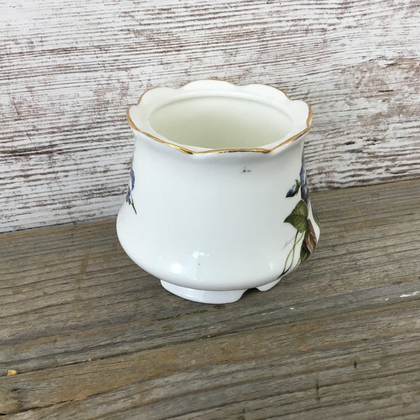 Vintage Royal Dover Bone China Footed Cup / Sugar Dish Blue Flowers England