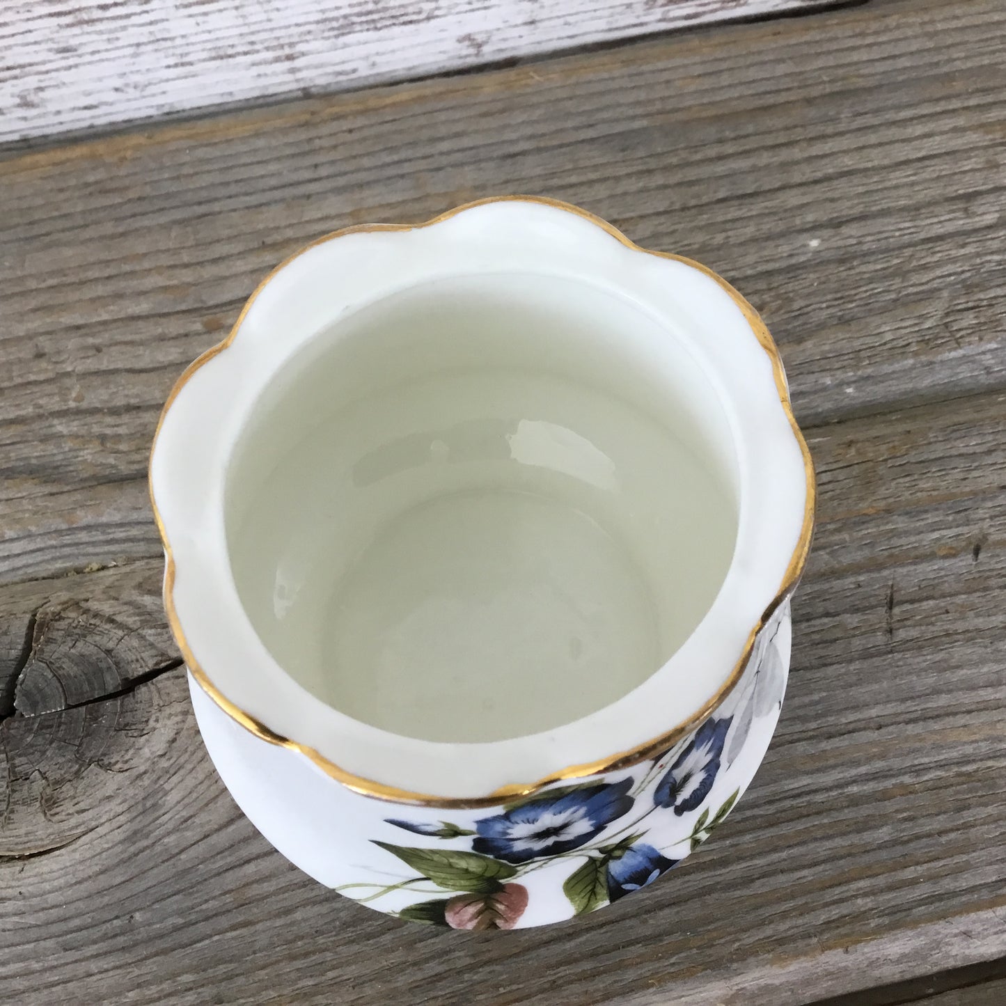 Vintage Royal Dover Bone China Footed Cup / Sugar Dish Blue Flowers England