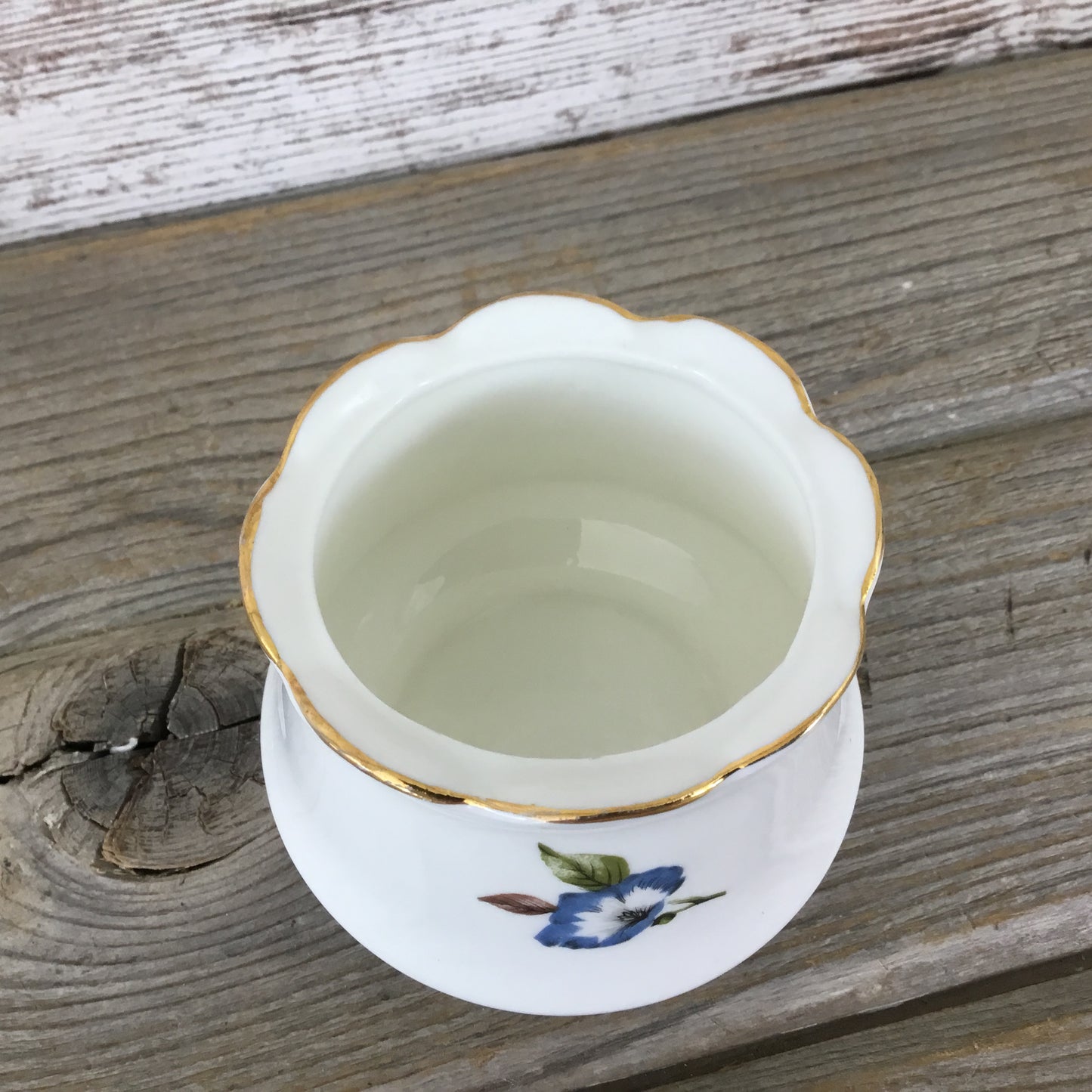 Vintage Royal Dover Bone China Footed Cup / Sugar Dish Blue Flowers England