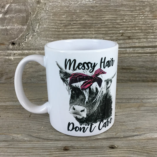 Messy Hair Don't Care Cow Coffee Mug