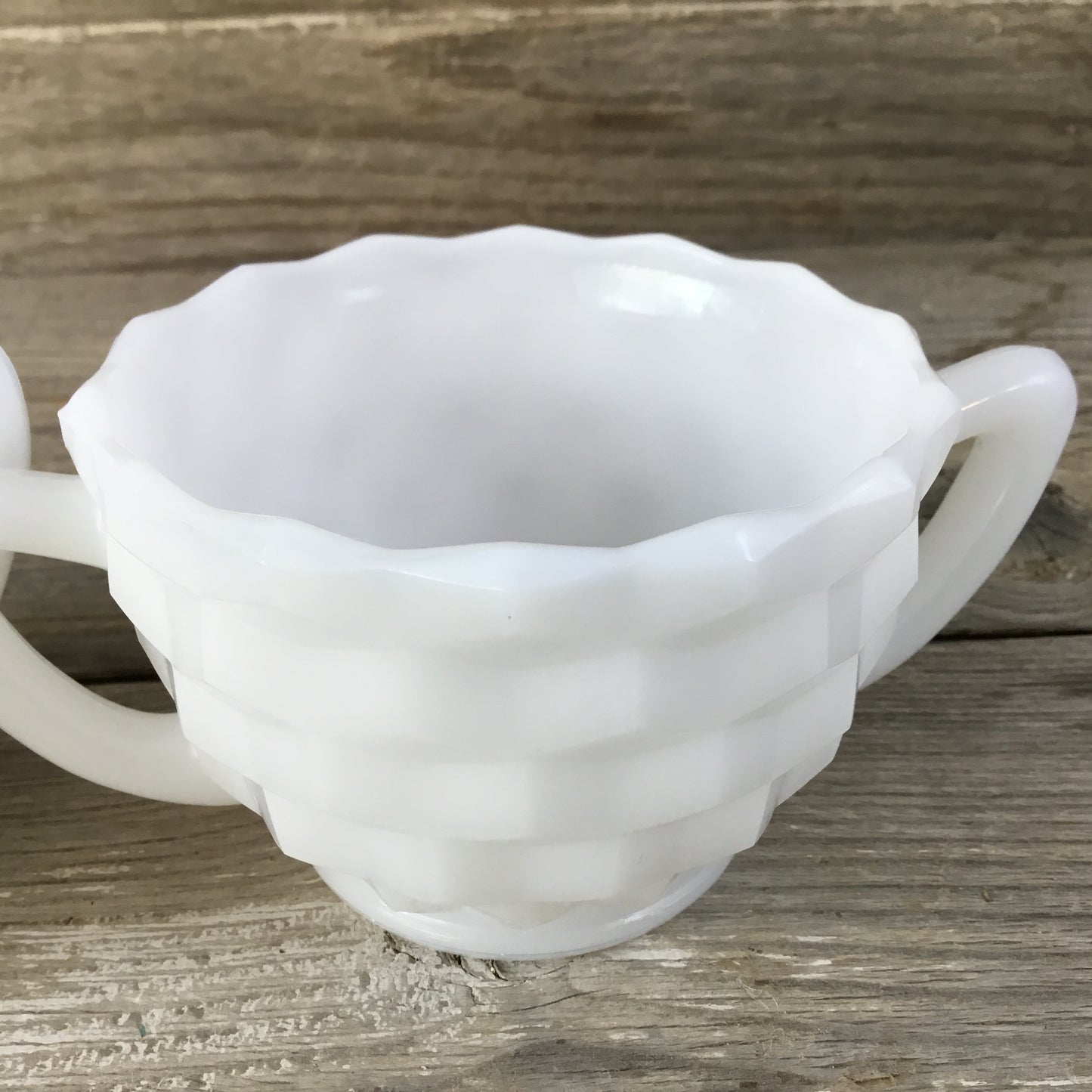 Hazel Atlas Milk Glass Cubed Cream and Sugar Dish, Cubist Pattern