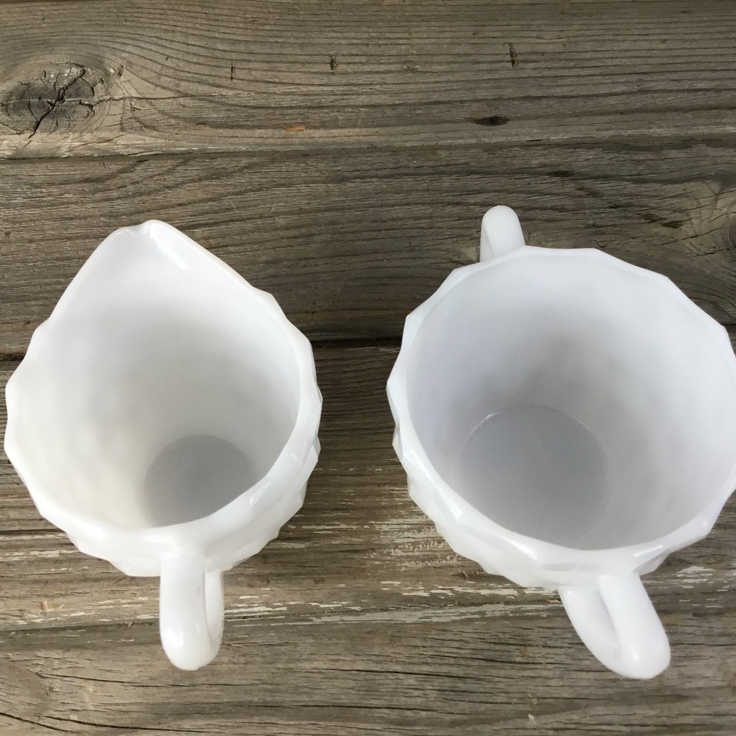 Hazel Atlas Milk Glass Cubed Cream and Sugar Dish, Cubist Pattern