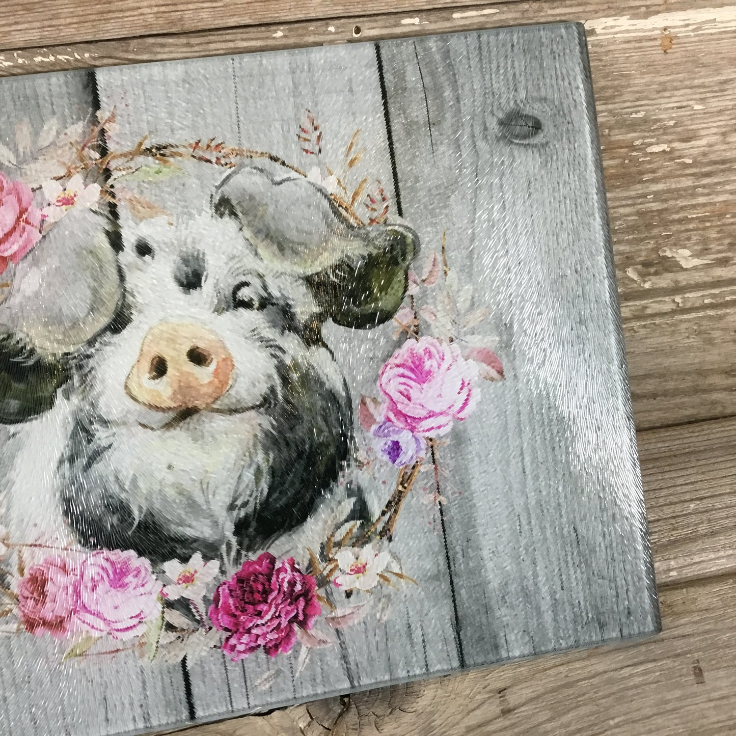 Pig Glass Cutting Board Gray