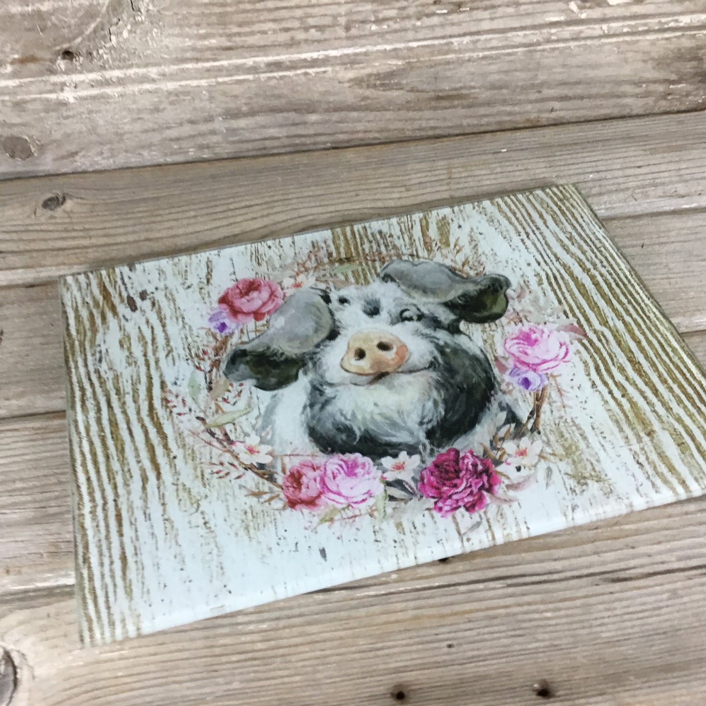 Pig Glass Cutting Board White