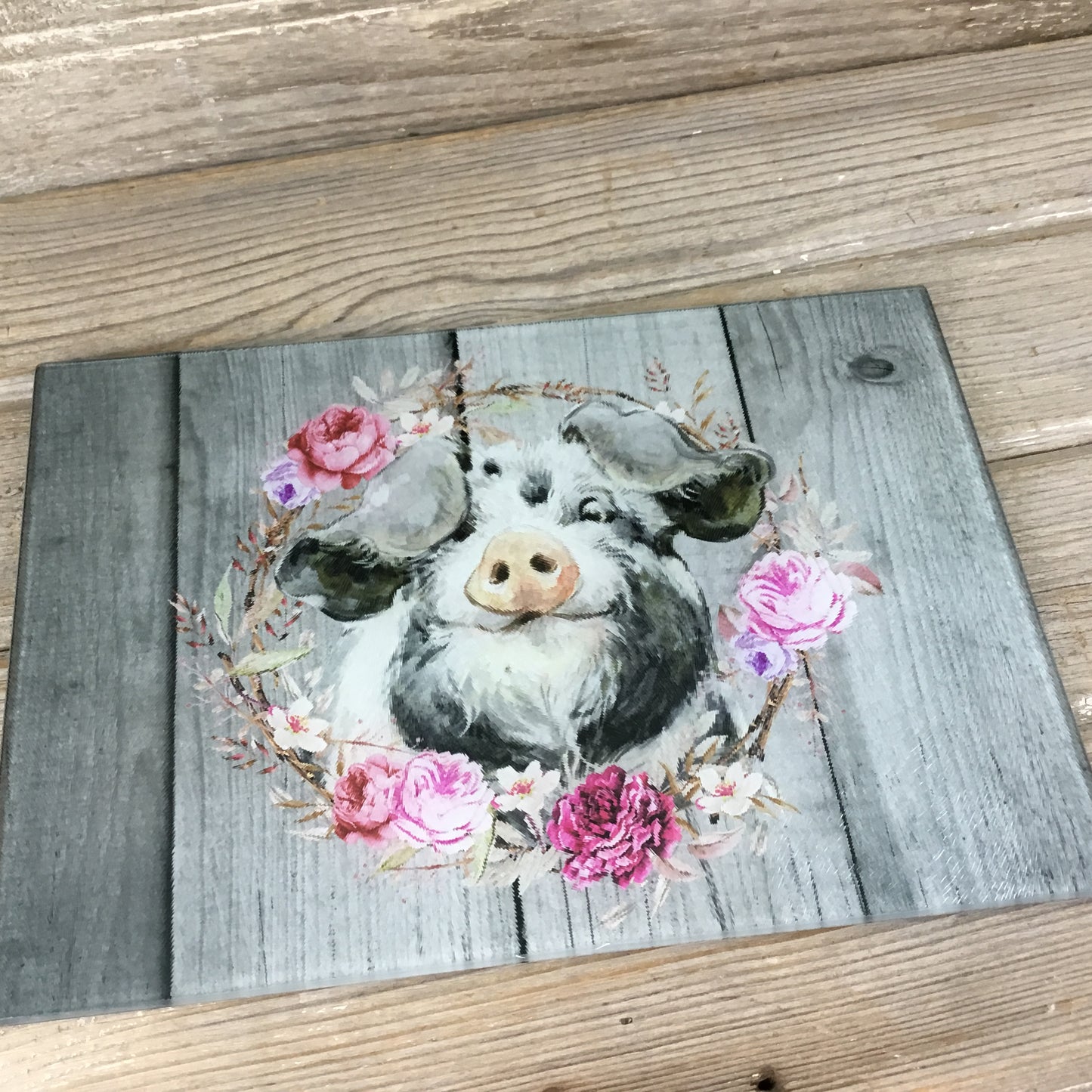 Pig Glass Cutting Board Gray