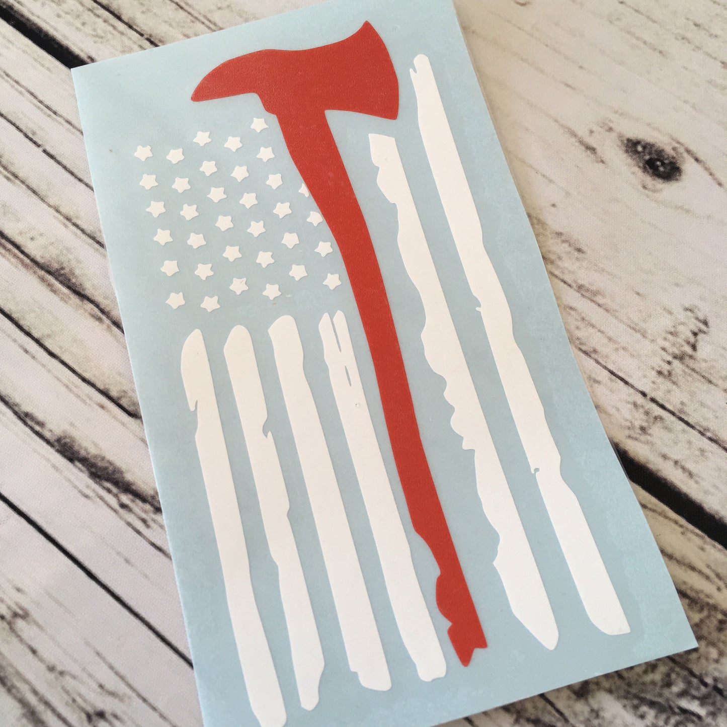 Firefighter Axe Tattered Flag Vinyl Decal