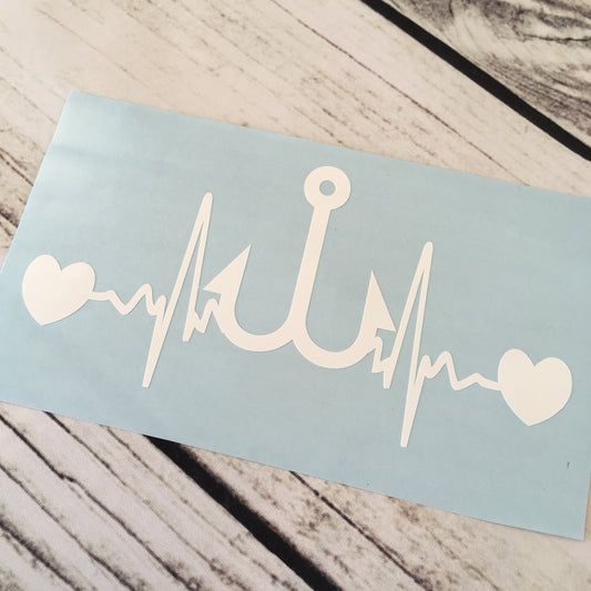 Fish Hook Heartbeat Vinyl Decal