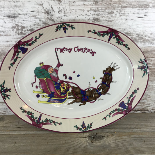 GEI Merry Christmas Santa Reindeer 13 3/4” Oval Serving Platter