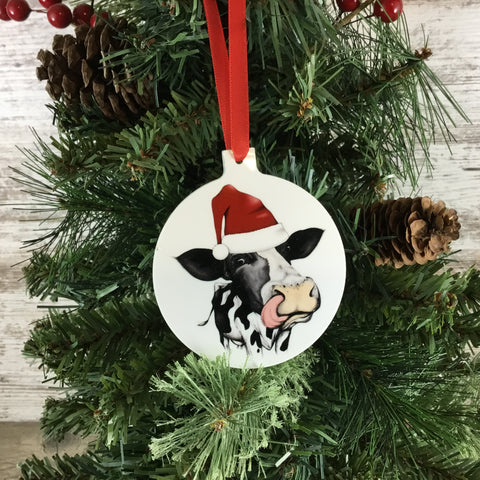 Black and White Heifer Cow Butt Christmas Ornament