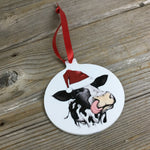 Black and White Heifer Cow Butt Christmas Ornament Double Sided