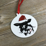 Black and White Heifer Cow Butt Christmas Ornament Double Sided