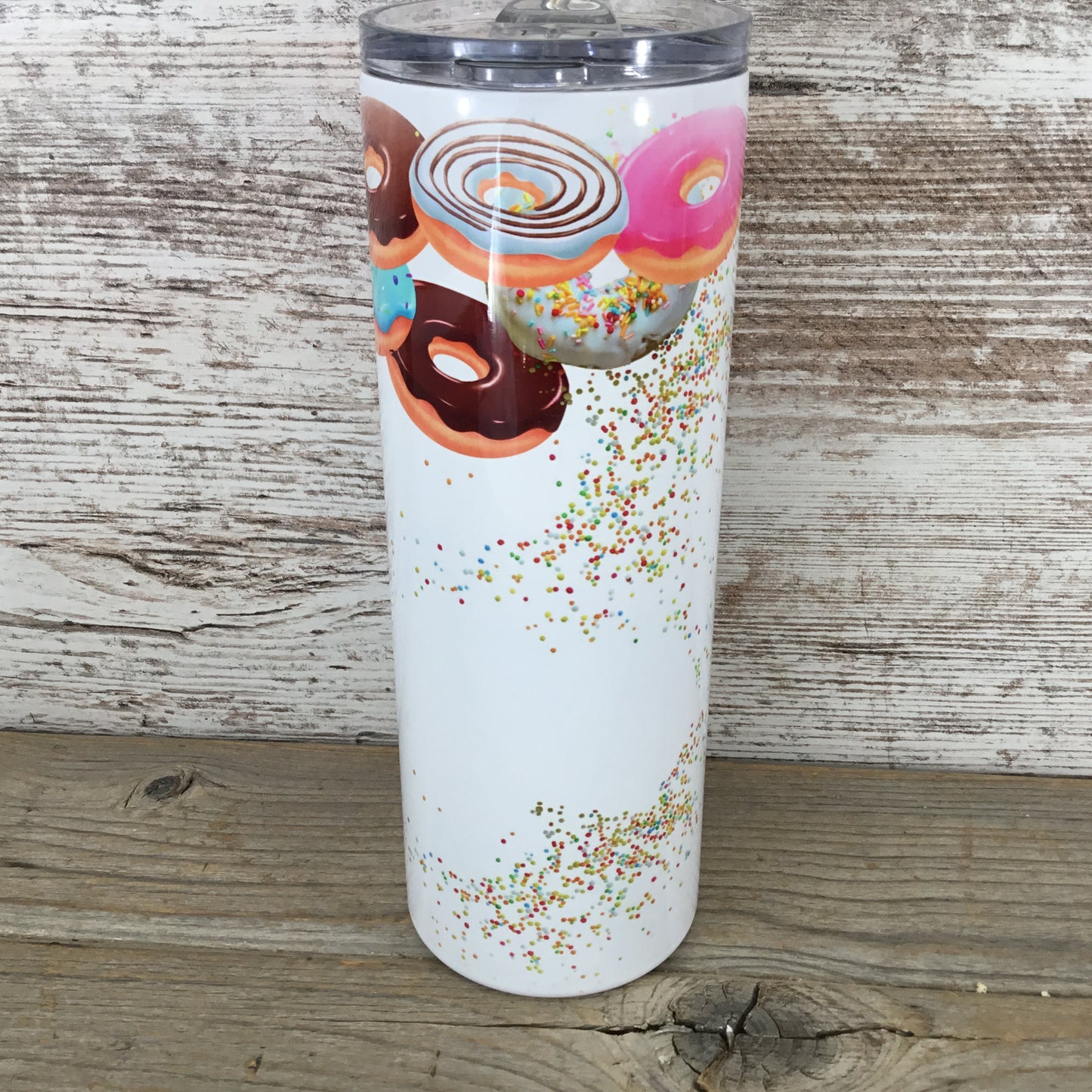 Donut Take My Cup 20 oz Skinny Tumbler Back View