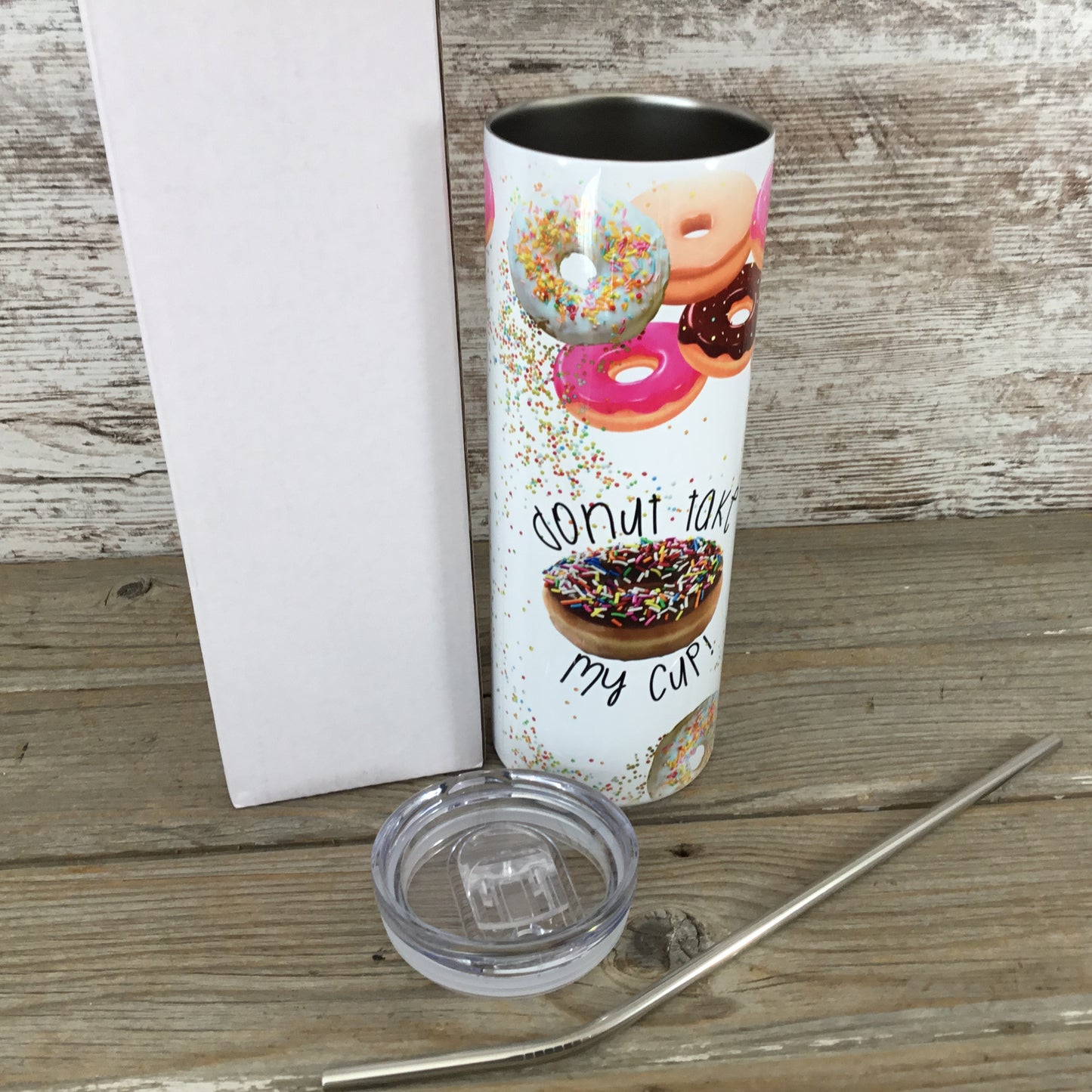 Donut Take My Cup 20 oz Skinny Tumbler with Straw & Lid