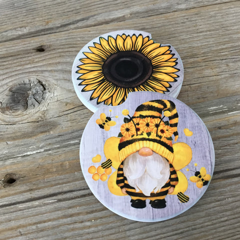 Sunflower Bumble Bee Gnomes Car Coasters
