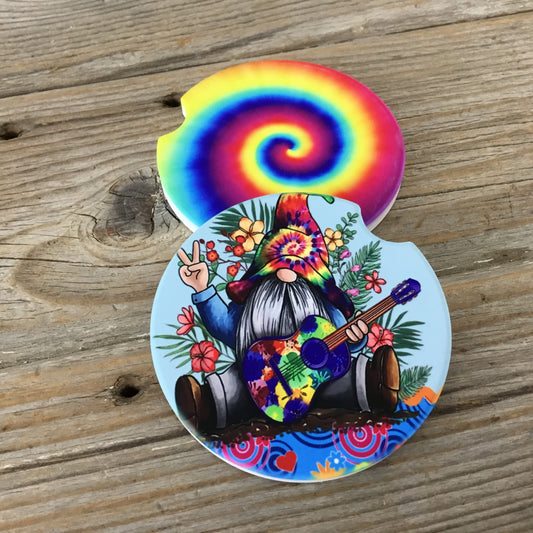 Tie Dye Gnome Car Coasters