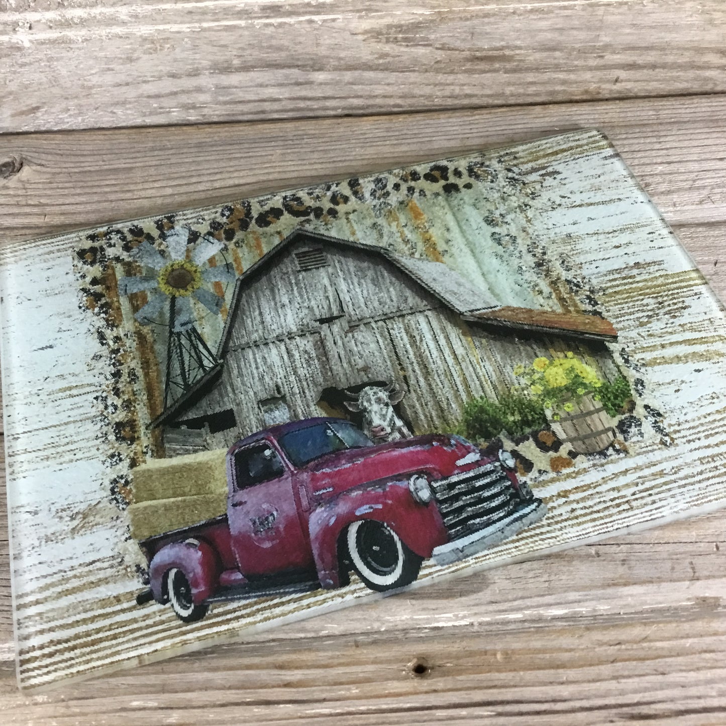 Rustic Farm Glass Cutting Board