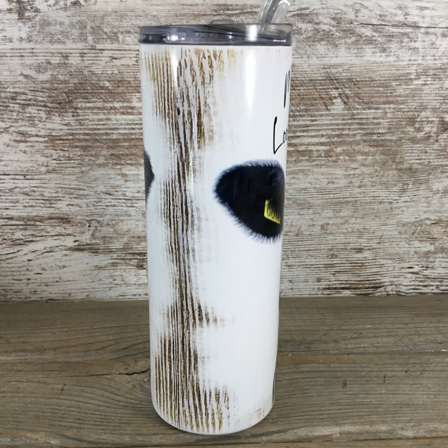 Moo You Looking At? Black and White Cow 20 oz Skinny Tumbler with Straw & Lid