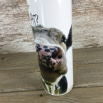Moo You Looking At? Black and White Cow 20 oz Skinny Tumbler with Straw & Lid