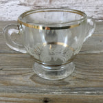 Vintage Glass Double Handle Sugar Cup Gold Trim Etched Glass Grapes Fruit Leaves
