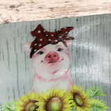 Sunflower Bandana Pig Glass Cutting Board Pretty in Pink