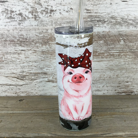 Country Pig Barn Wood Rustic 20 oz Skinny Tumbler Front View
