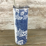 Denim & Lace Personalized Name 20 oz Skinny Tumbler with Lid and Straw