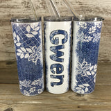 Denim & Lace Personalized Name 20 oz Skinny Tumbler with Lid and Straw