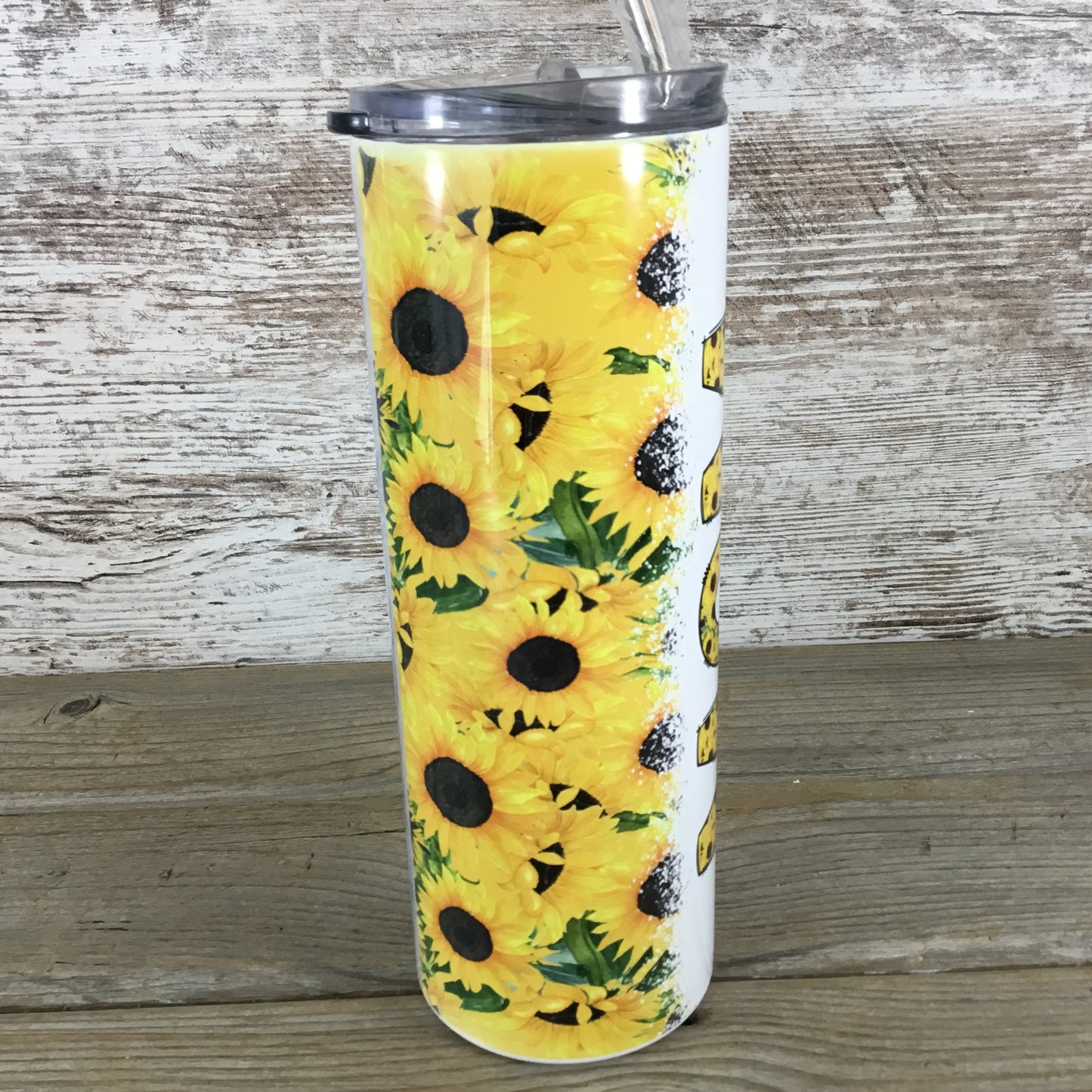 Sunflower Personalized Name 20 oz Skinny Tumbler with Lid and Straw