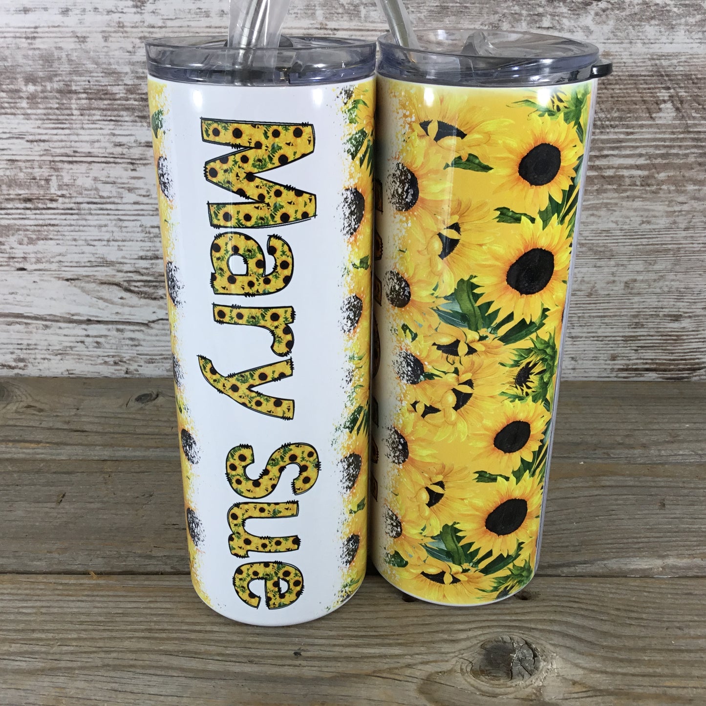 Sunflower Personalized Name 20 oz Skinny Tumbler with Lid and Straw