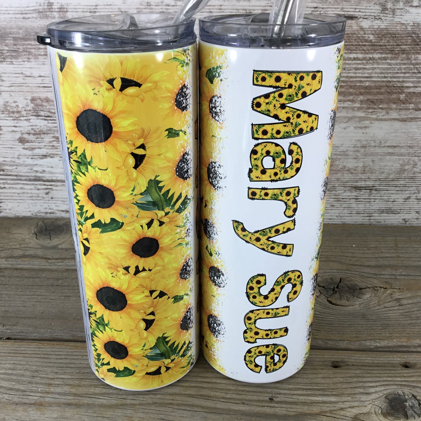 Sunflower Personalized Name 20 oz Skinny Tumbler with Lid and Straw