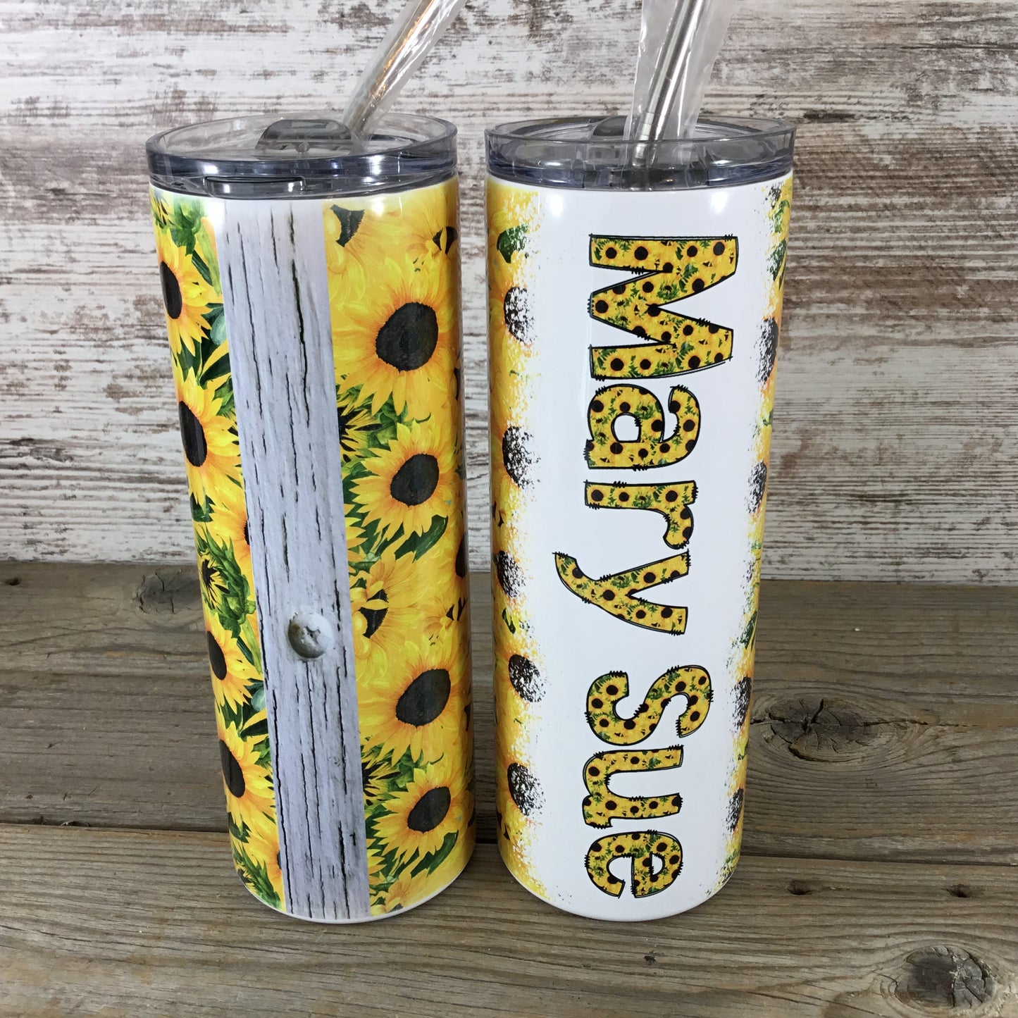 Sunflower Personalized Name 20 oz Skinny Tumbler with Lid and Straw