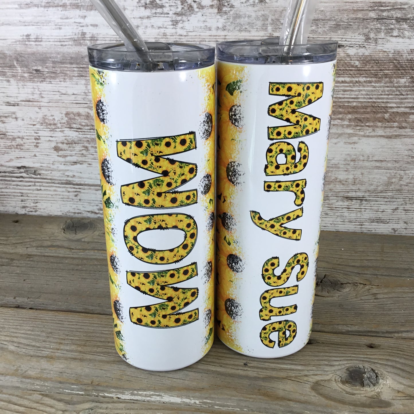 Sunflower Personalized Name 20 oz Skinny Tumbler with Lid and Straw