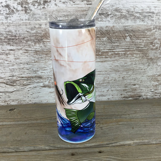 Jumping Fish Fishing 20 oz Skinny Tumbler with Straw & Lid