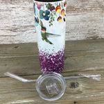Hummingbird Flowers and Glitter 20 oz Skinny Tumbler with Lid and Straw