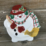 Fitz & Floyd Plaid Christmas Snowman Canape Plate