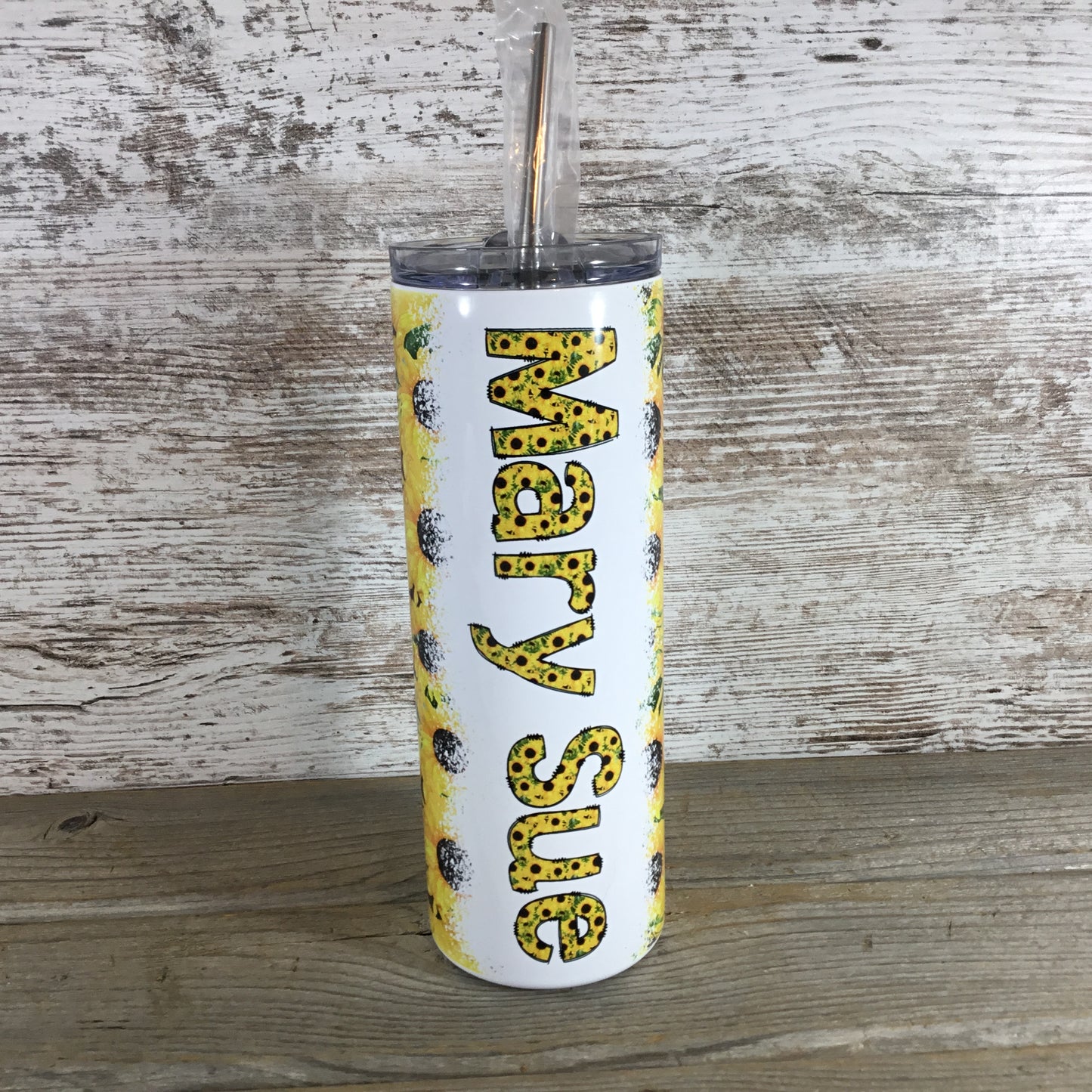 Sunflower Personalized Name 20 oz Skinny Tumbler with Lid and Straw