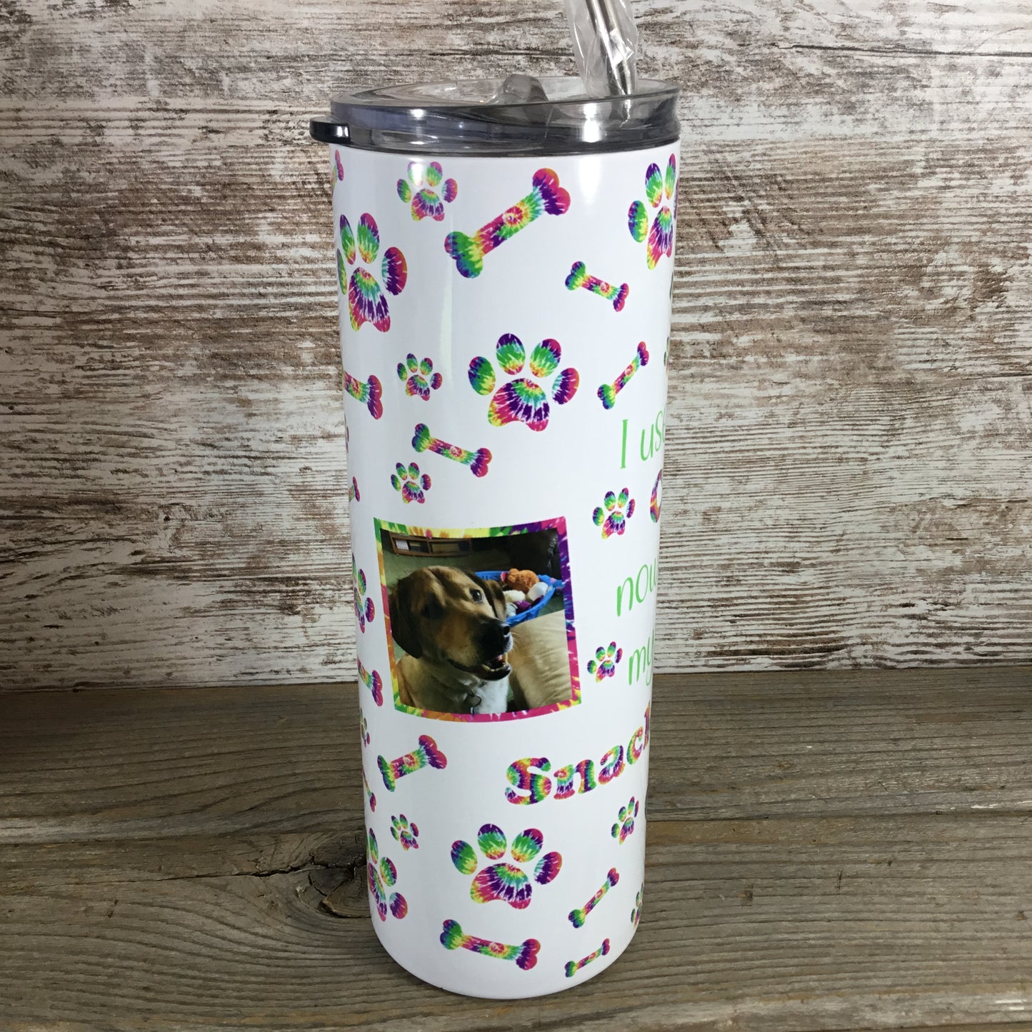 Personalized I Used To Be Cool Now I'm Just My Dogs Snack Dealer 20 oz Skinny Tumbler with Straw & Lid